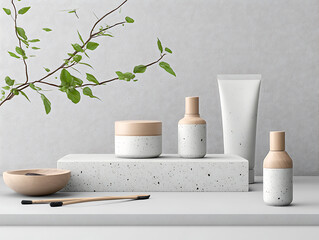 Naklejka premium Highresolution product packaging mockups for a natural cosmetics line, featuring ecofriendly materials and minimalist design, perfect for branding presentations