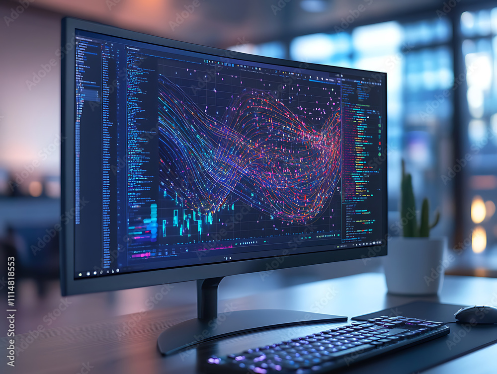 Fototapete Innovative software engineering: dynamic programming and application development visualized on a modern computer monitor
