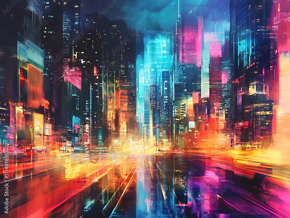 Poster modern city with communication network, online connection and data traffic, telecommunications and t