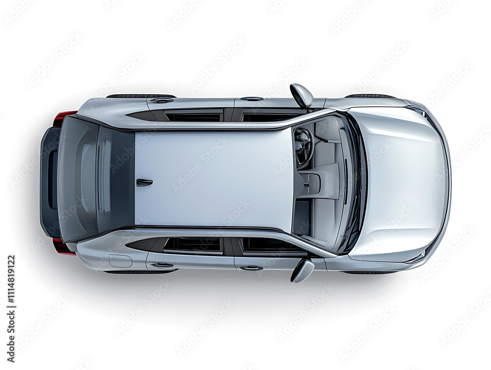 Poster Isolated simple and metallic suv car with open doors from top view on a white background that is easily removable