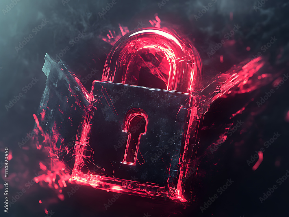 Aufkleber digital padlock with glowing edges on a dynamic abstract background, embodies cybersecurity concept