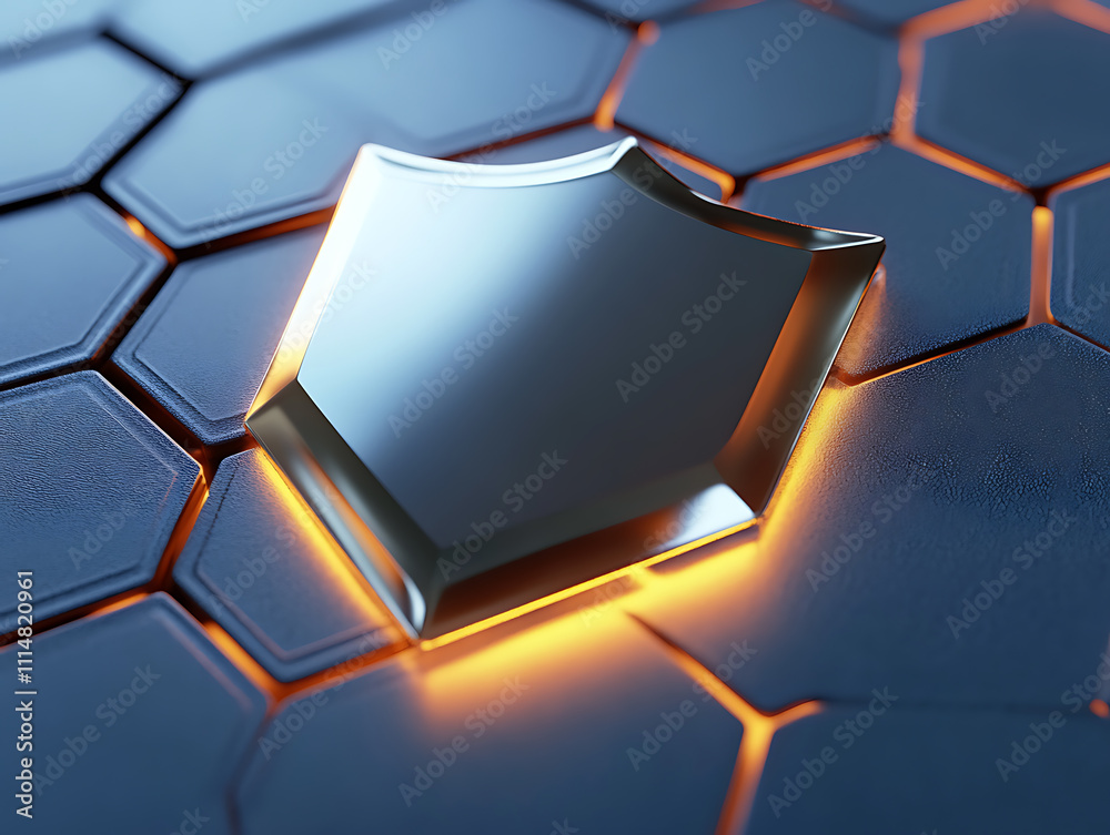 Poster Protect shield and hexagon layer, 3d rendering