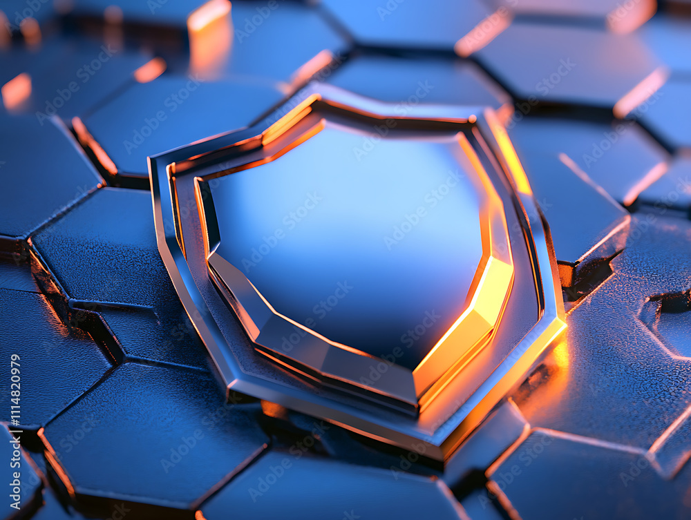 Fototapete protect shield and hexagon layer, 3d rendering
