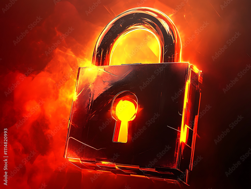 Leinwandbilder Digital padlock with glowing edges on a dynamic abstract background, embodies cybersecurity concept