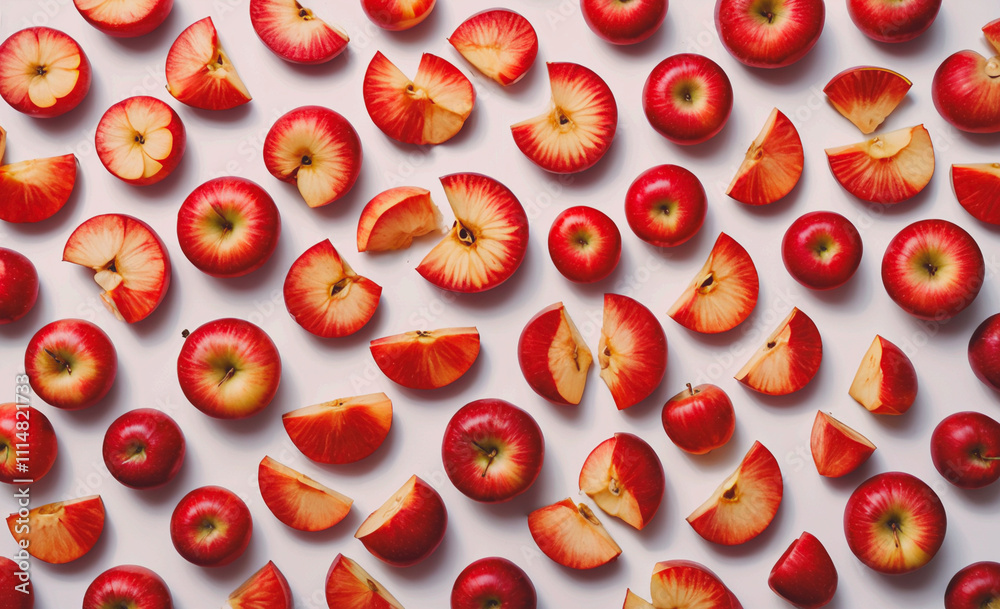 Aufkleber Close up of a bunch of apples with some of them cut in half. The apples are red and arranged in a pattern