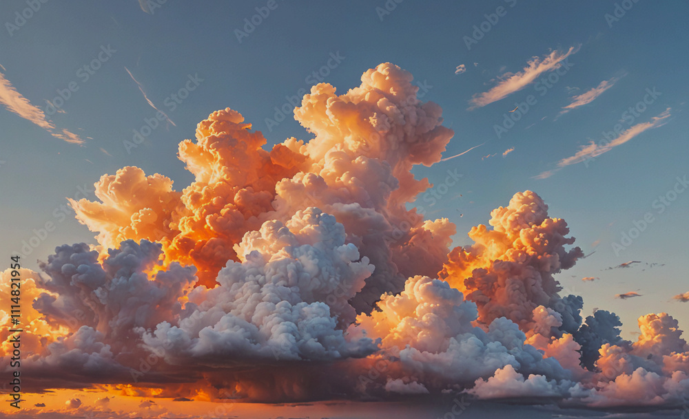 Aufkleber large cloud of white and orange clouds in the sky. the clouds are very fluffy and look like they are