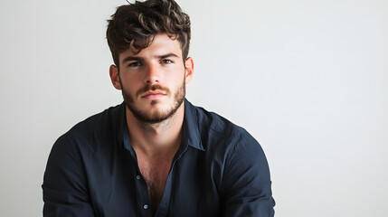 Fototapeta premium Close-up portrait of a young man exuding confidence and style.