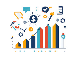 Financial development in business, showcasing increasing profit growth with upward trending graphs, currency symbols, and corporate imagery