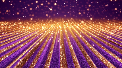 stunning abstract background featuring purple and gold glittering textures with glowing bokeh lights, creating a luxurious and festive ambiance. perfect for event designs, holiday cards, 