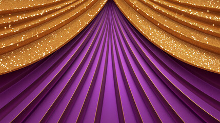 elegant backdrop featuring a luxurious purple curtain with gold glittering details, creating a glamorous and festive atmosphere. ideal for event designs, party invitations, and celebration themes