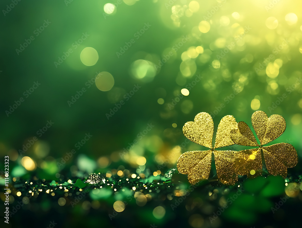 Aufkleber glimmering golden bokeh effect on a dark green backdrop, st, patrick's day background
