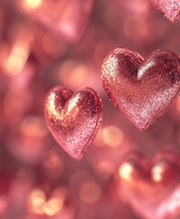 Obraz premium Colorful hearts float against a soft pink backdrop, capturing the essence of love and celebration for Valentine's Day.