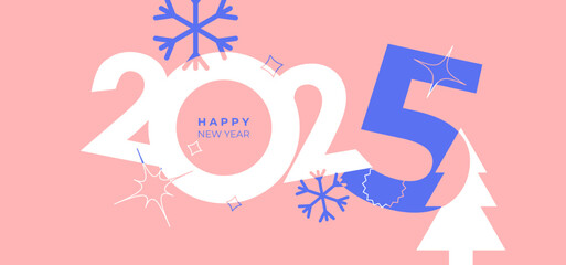 Cover design of 2025 happy new year. Y2k style holiday cover. Colorful and easy to remember. Happy new year 2025 design background