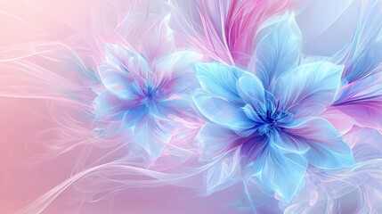   A close-up of a blue and pink flower on a pink and white background with a pink and blue backdrop