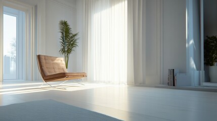 Elegant Bright Room with Leather Armchair and Natural Light