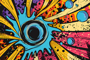 Obraz premium An eye-catching explosion of colors featuring bold blue splashes against vibrant pink, yellow, and black, creating a dynamic comic book-style design.