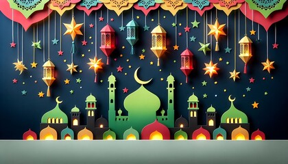 Obraz premium Festive Paper Art Ramadan Night Cityscape