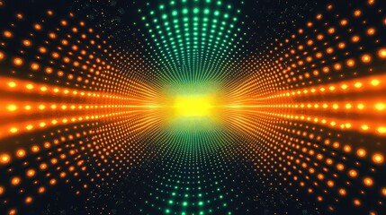 Abstract Digital Tunnel with Glowing Dots and Radiant Light Center in Futuristic Design