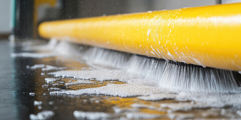 Closeup Car washing machine. Auto brush washer clean car on automatic carwash station