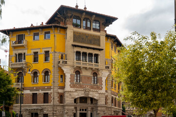 ornate building with a distinctive architectural style, likely from the early 20th century