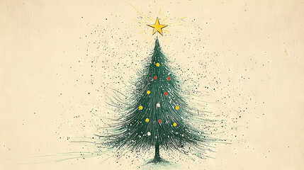   A Christmas tree with a star at the top and another star above it