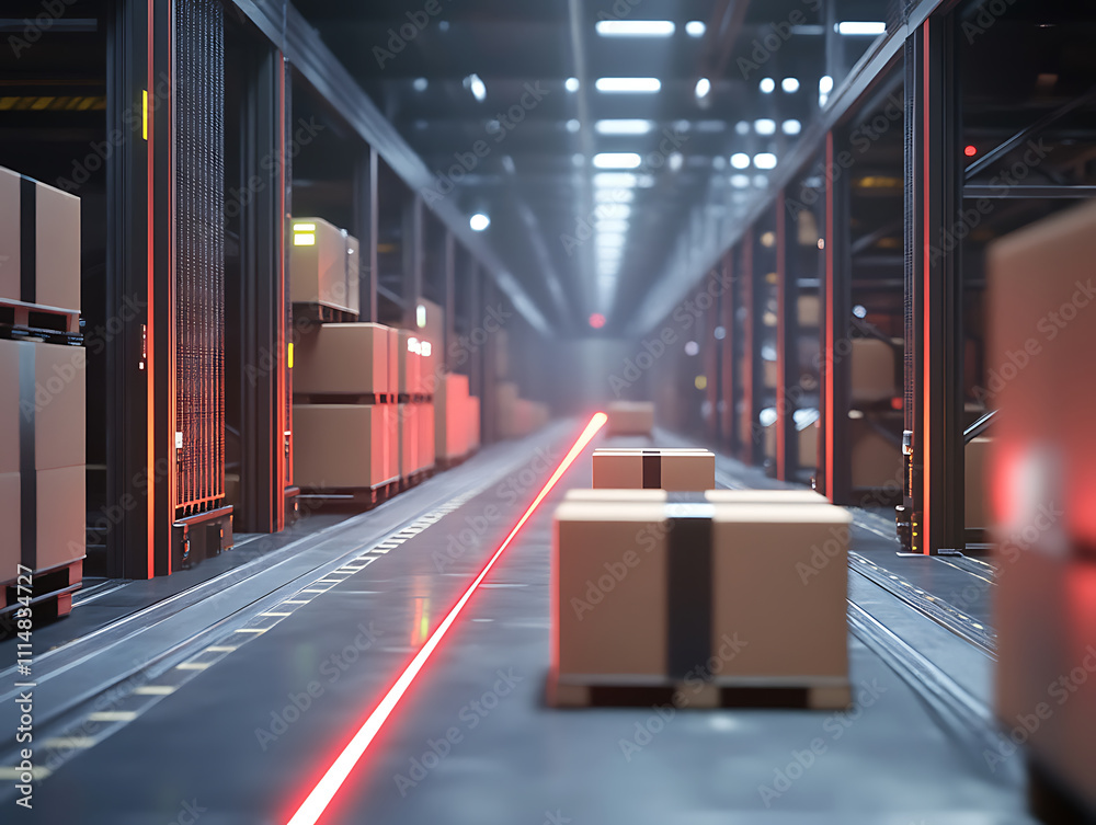 Poster Smart warehouse management system using augmented reality technology to identify package picking and delivery, future concept of supply chain and logistic busines