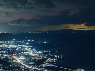 具定展望台から見る工場と夜景　愛媛県の四国中央市