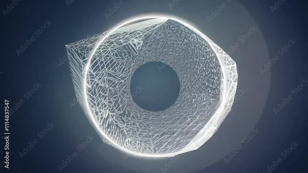 Poster abstract animation showcases a luminous circle surrounded by a network of lines, deforming against a