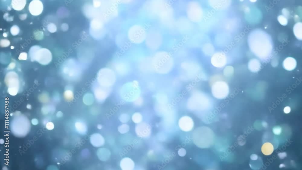 Poster abstract blue background features floating light particles, creating a mesmerizing bokeh effect. the
