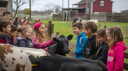 Children Enjoying Educational Farm Visit with Animals