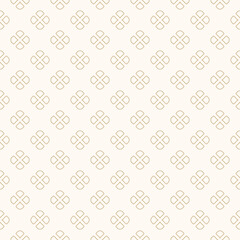 Golden minimal floral geometric seamless pattern. Subtle vector white and gold abstract background with small outline flowers. Simple minimalist ornament texture. Luxury repeated geo design for decor