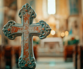 Decorative altar cross with polished surface