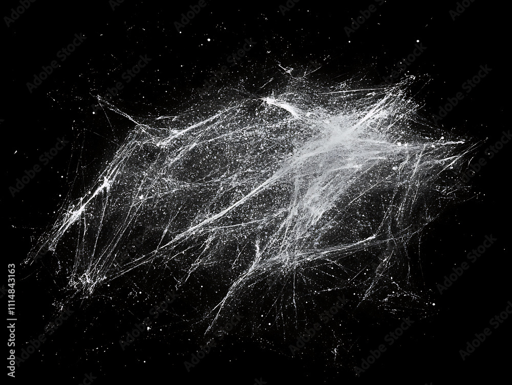 Aufkleber white dust and scratches on black background , layer for photo editor, horizontal photography with c
