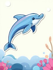 Obraz premium Dolphin sticker vector with a vibrant and playful design suitable for scrapbooking, crafts, and stationery, dolphin, graphic
