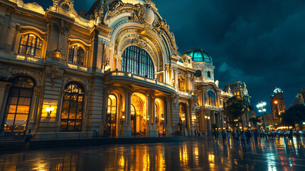 Fototapeta premium A grand theater showcasing ornate architecture and vibrant cultural events.