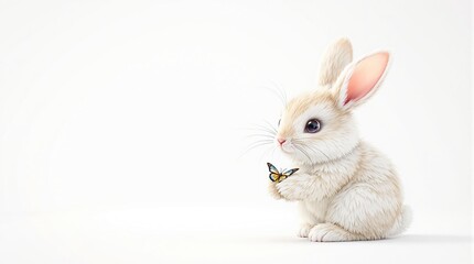 Obraz premium A little rabbit holding a butterfly in its paws , butterfly, rabbit