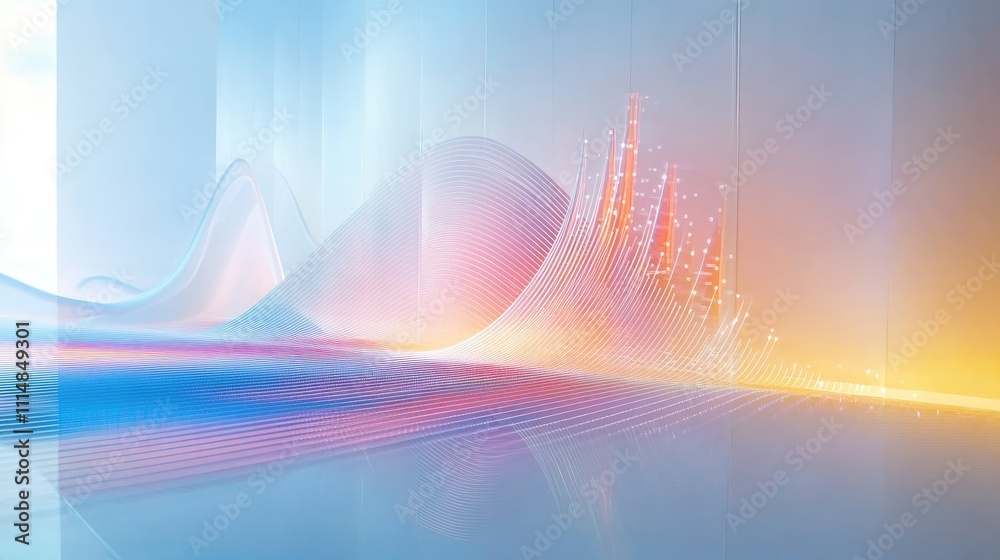 Poster abstract futuristic background with colorful waves and digital data visualization representing techn