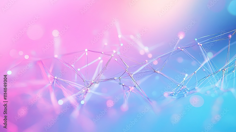 Poster abstract digital network connection background with colorful glowing nodes and lines creating an int