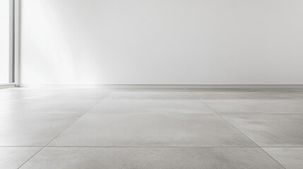 Fototapeta premium Modern Minimalist Interior with Light Gray Concrete Floor and Empty White Wall Ideal for Design, Architecture, and Real Estate Backgrounds or Presentations
