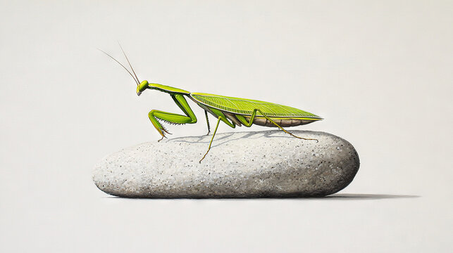  A mantissa sitting on a rock atop a pile of rocks in a painting