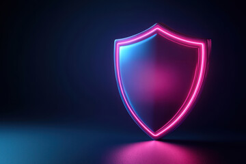 Fototapeta premium cyberbullying internet impact concept. A glowing neon shield icon against a dark background, symbolizing protection and security in a modern, digital context.