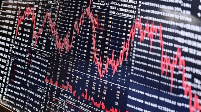 Stock market data display with financial charts and trading trends
