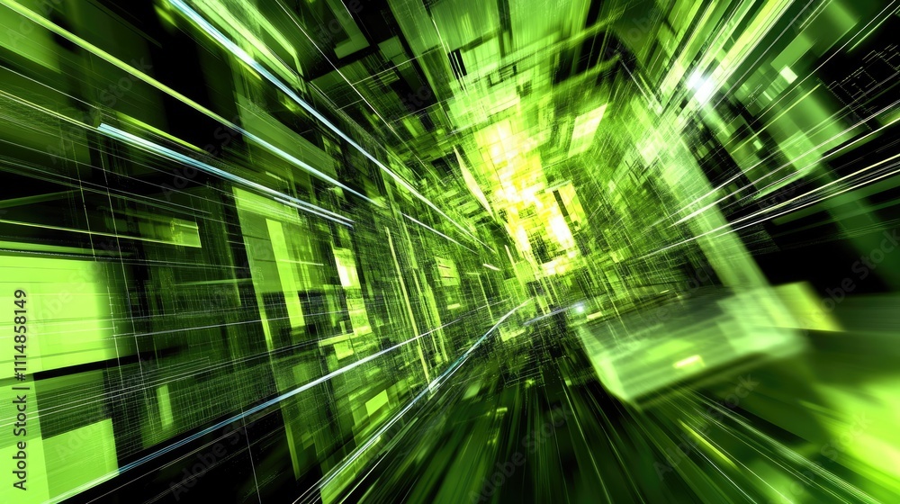 Poster abstract green digital background with dynamic light patterns