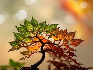 Fototapeta premium Autumnal plant showcasing vibrant green and orange leaves