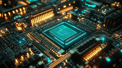 Illuminated Central Processing Unit on Circuit Board