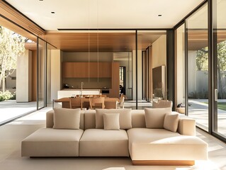 Fototapeta premium Modern Elegance: A Contemporary Living Room with Sophisticated Accents