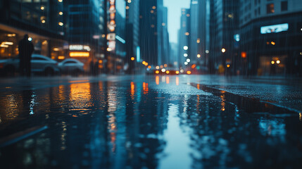 Fototapeta premium Rainy Night in the City with Reflections on Wet Streets
