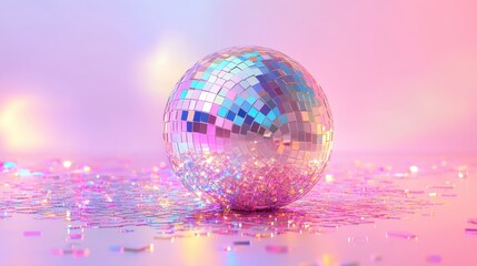 Disco ball with shimmering mosaic tiles on a light background