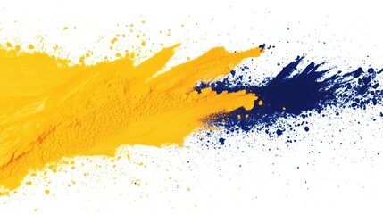 Fototapeta premium Abstract yellow and blue paint splash on white background.