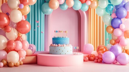 Birthday balloons party decorations, Collection of Birthday, 3D render, Triadic color scheme